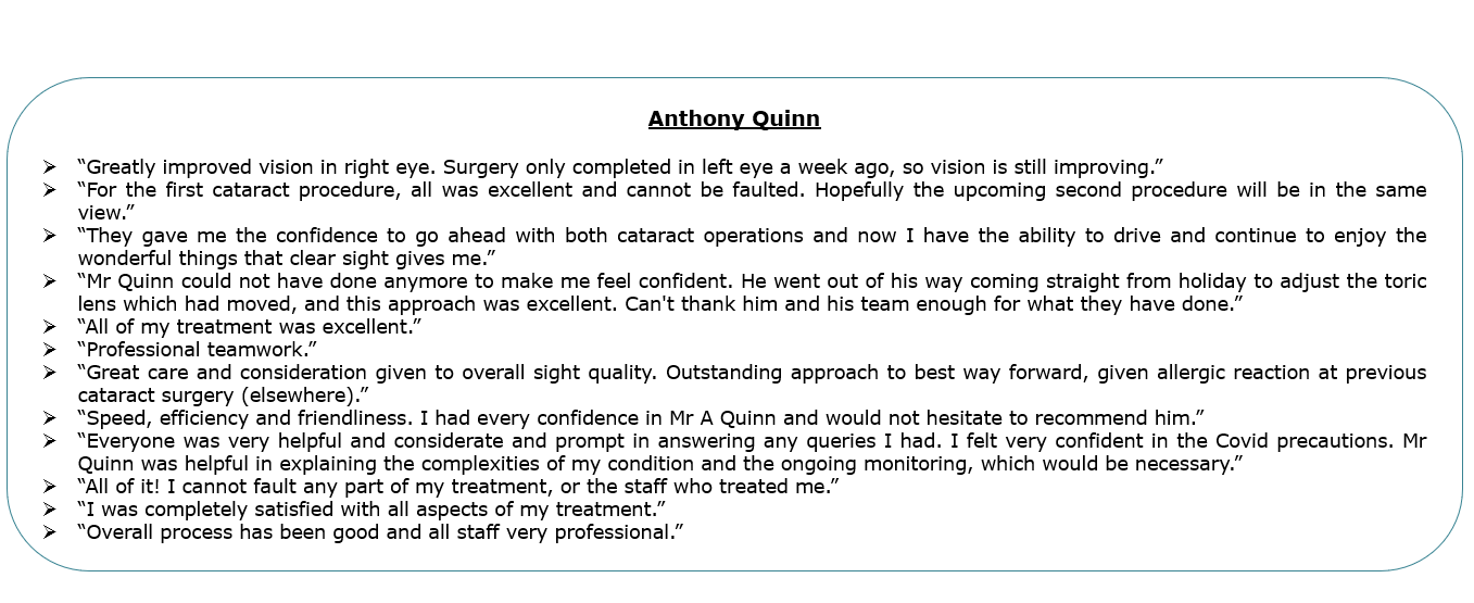 Exeter Eye - Anthony Quinn - Patient Feedback July - September 2021