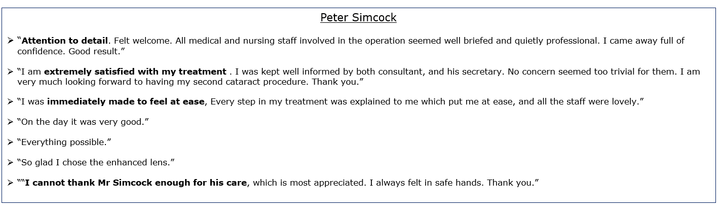 Exeter Eye - Peter Simcock 2 - Patient Feedback July - September 2022