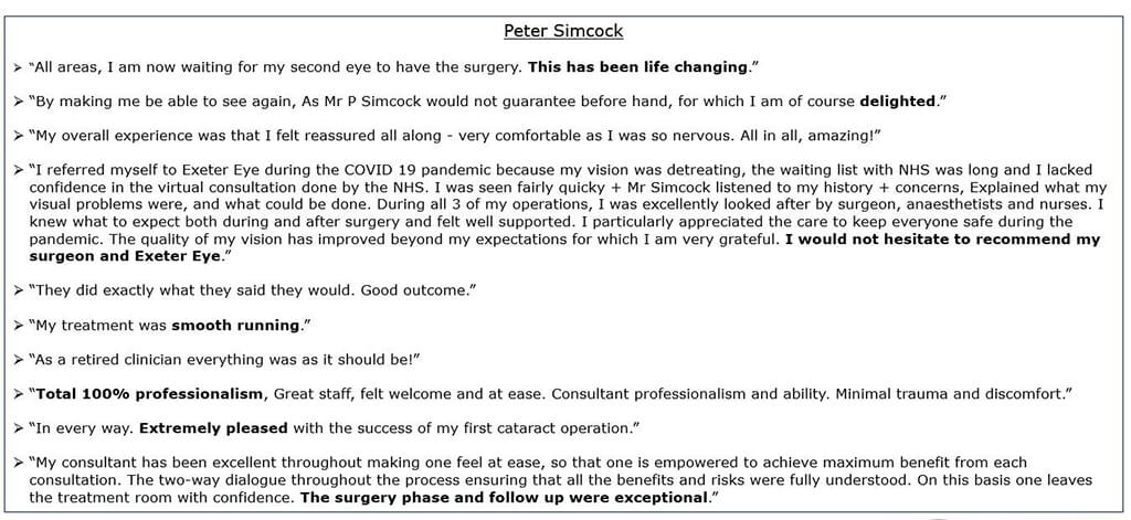 Exeter Eye - Peter Simock - Patient Feedback April - June 2022